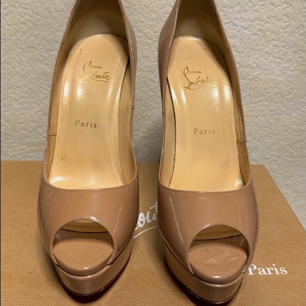 Christian Louboutin Nude Lady Peep Toe  Pumps 150mm Size 40.5